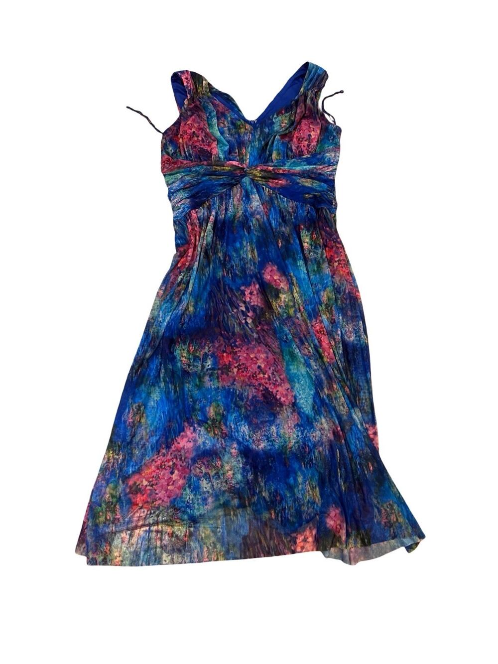 Maggy London Woman Twist Front V-Neck Maxi Dress Blue Floral Plus 14W NWT